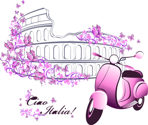 Beautiful floral with italy symbols vector 03