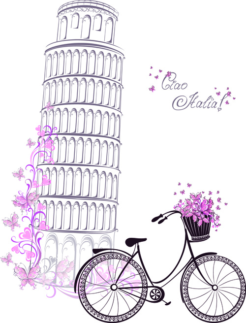Beautiful floral with italy symbols vector 04