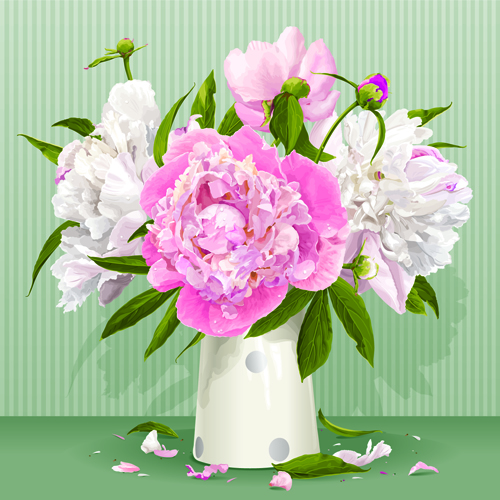 Beautiful peonies flower design vector 02