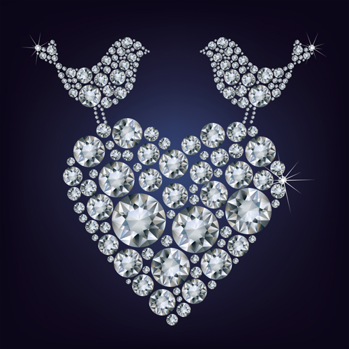 Birds with heart diamonds vector