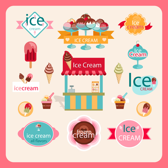 Cute ice cream logos with label elements vector 02