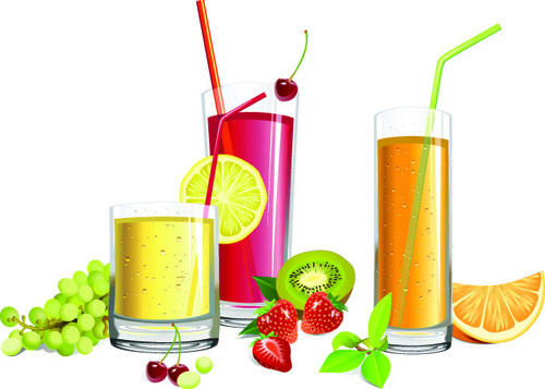 Different fruit juice with glass cup vector set 02