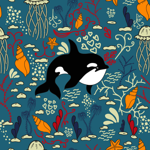 Dolphin with sea seamless pattern vector 04