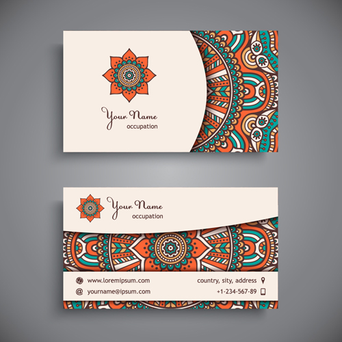 Ethnic decorative elements business card vector 01