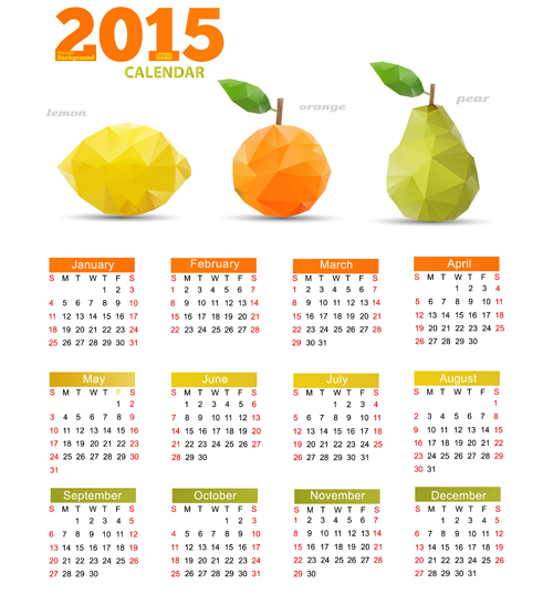 Geometric shapes fruits with 2015 calendar vector 01
