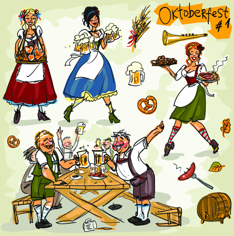 awn oktoberfest and people vector 01 Hand drawn oktoberfest and people vector 01