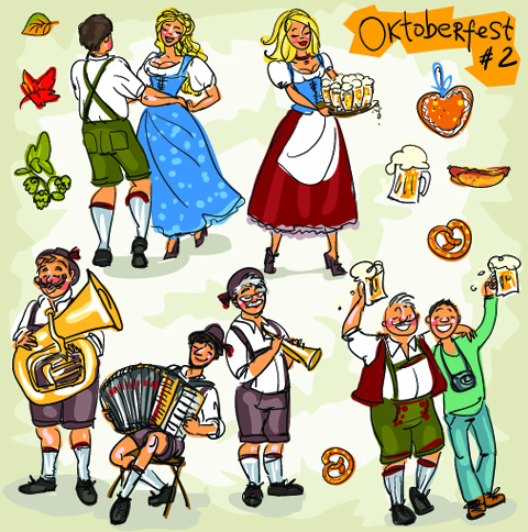 people Oktoberfest hand drawn 