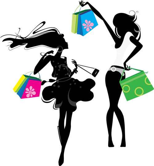 Happy shopping girls vector set 01