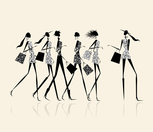 Happy shopping girls vector set 02