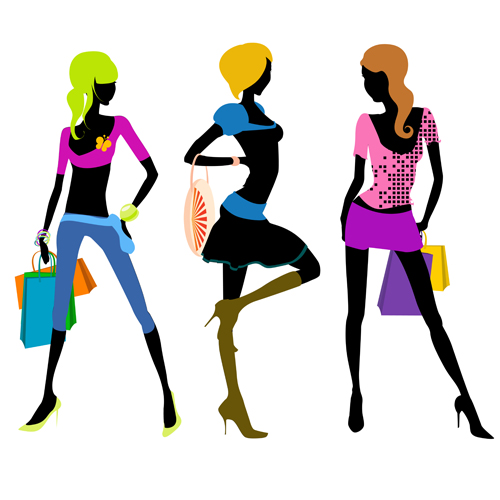 Happy shopping girls vector set 03