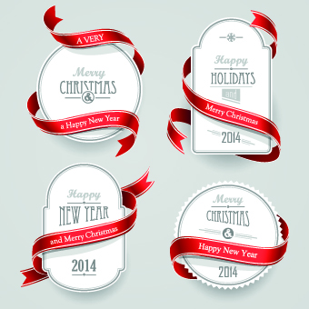 Red ribbon christmas cards design vector 01