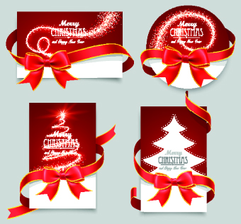 Red ribbon christmas cards design vector 03