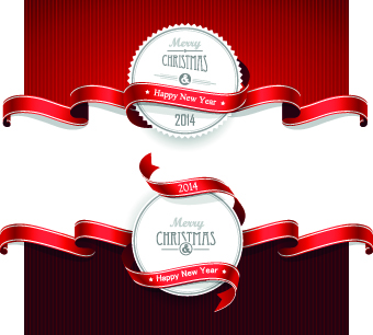 Red ribbon christmas cards design vector 04