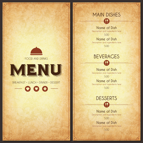 Restaurant menu cover with list vector set 03