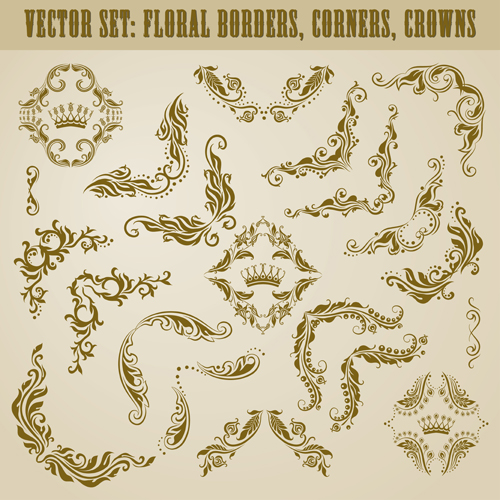 Retro floral border with corners crowns vector