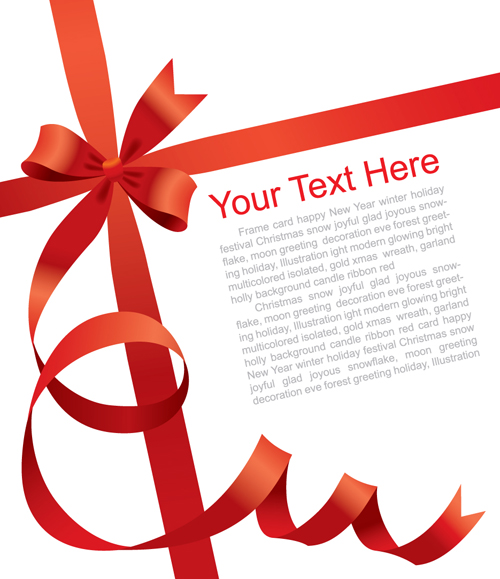 Gift card with red ribbons design vector 02