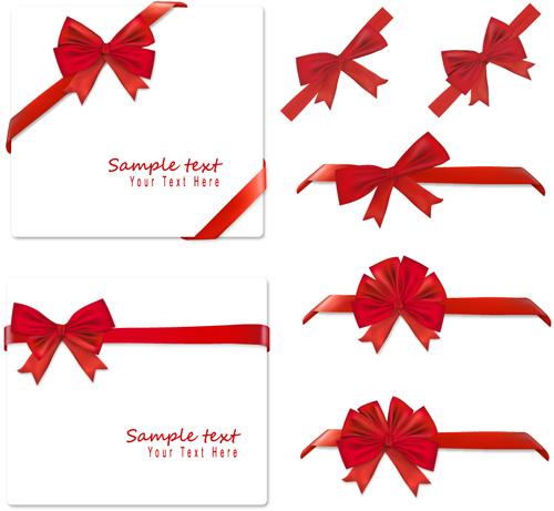 Gift card with red ribbons design vector 03