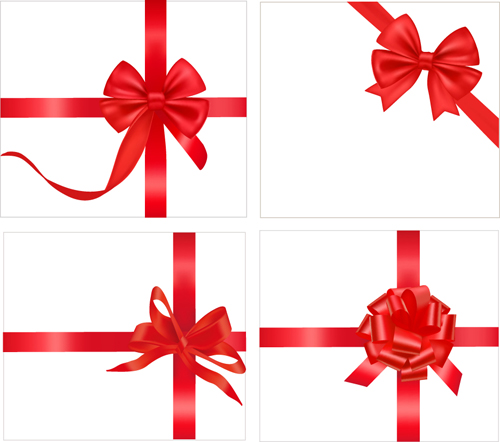 Gift card with red ribbons design vector 04