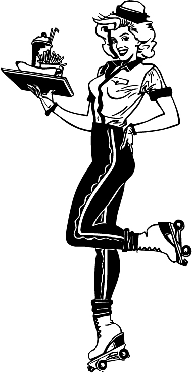 Roller skate with woman waiter vector 02 Roller skate with woman waiter vector 02