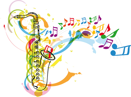 Sax with grunge background vector 01