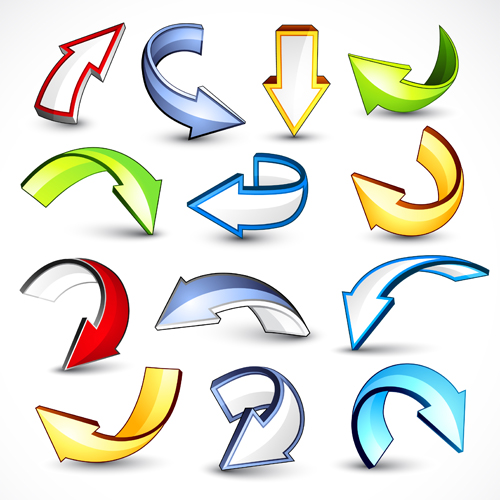 Shiny 3D arrows colored vector 01