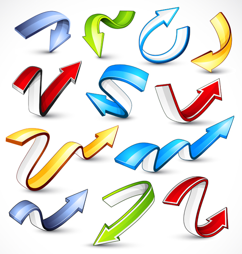 Shiny 3D arrows colored vector 02
