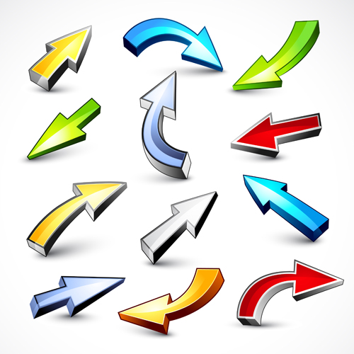 Shiny 3D arrows colored vector 03