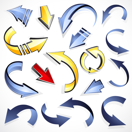 Shiny 3D arrows colored vector 04
