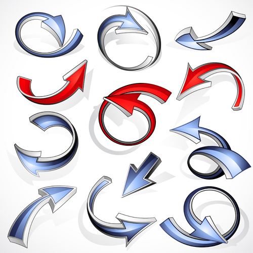Shiny 3D arrows colored vector 05