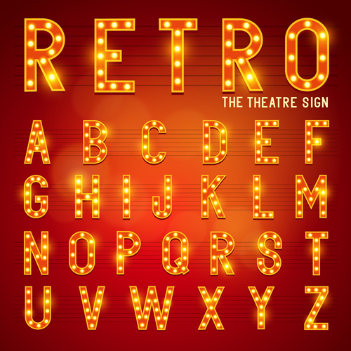 Theatre neon light alphabet vector material 02