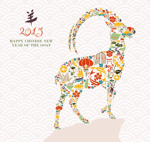 Vector set of 2015 sheep year background material 05