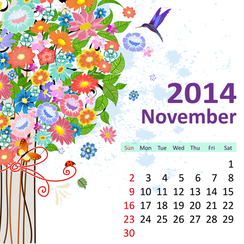 2014 Floral Calendar November vector