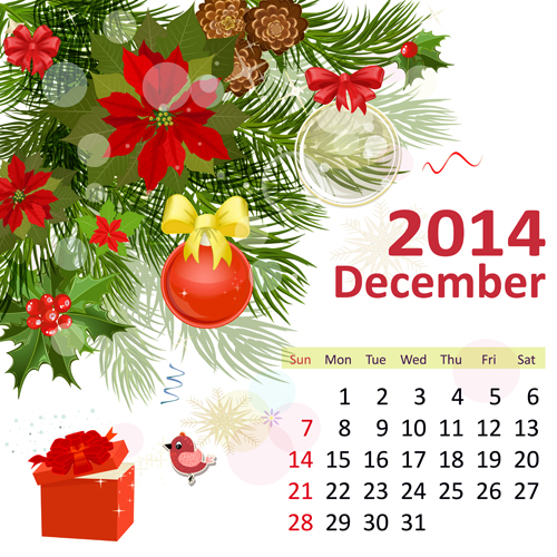2014 Floral Calendar December vector