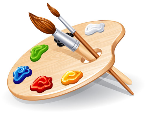 Set of Wooden palette and brushes vector 01