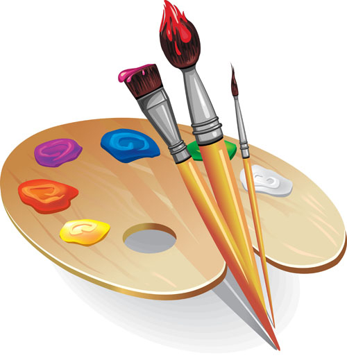 Set of Wooden palette and brushes vector 02