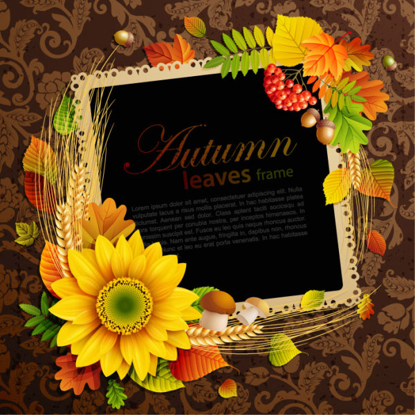 Flowers & Leaf vector Photo Frame 08