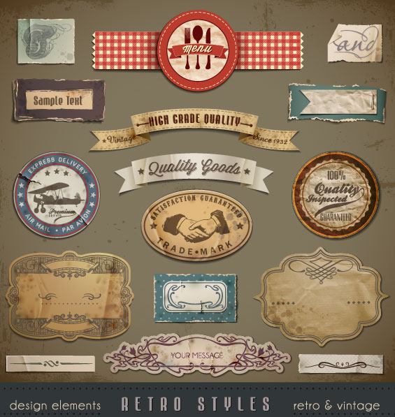 Vintage ribbons labels and Stickers vector 02