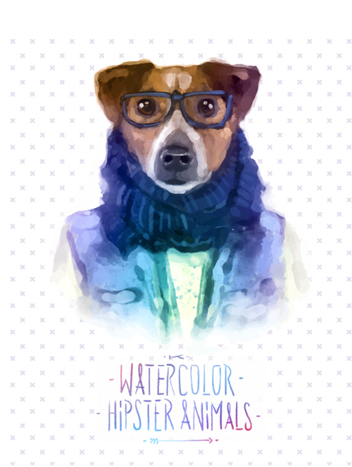 Animal head with people body watercolor drawn vector 08