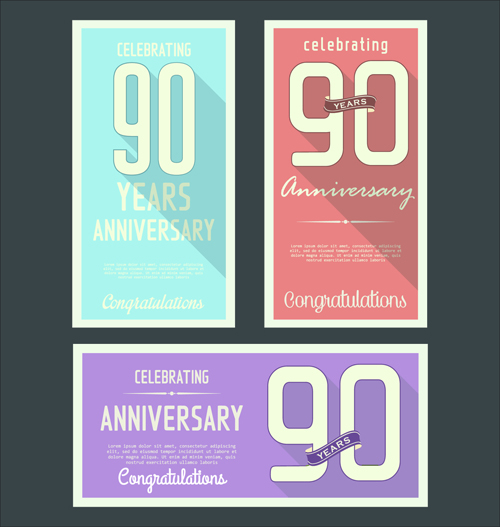 Anniversary celebrating vintage flat cards vector 02
