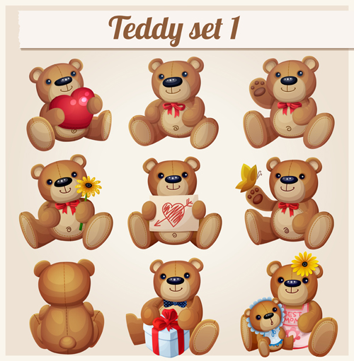 Bears teddy design vector set 01