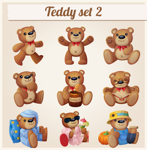 Bears teddy design vector set 02