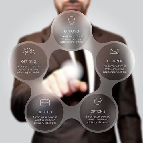 Businessman click on the screen vector template 02