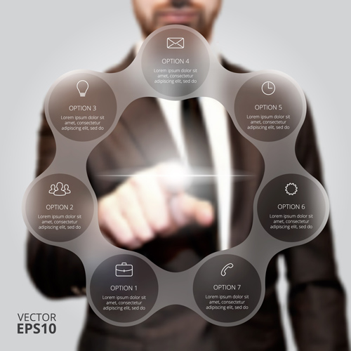 Businessman click on the screen vector template 03