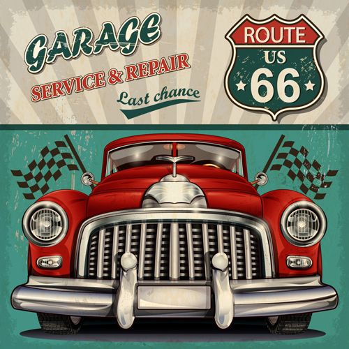 Car posters vintage style vector material 01