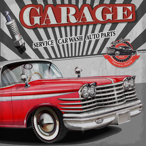 Car posters vintage style vector material 02