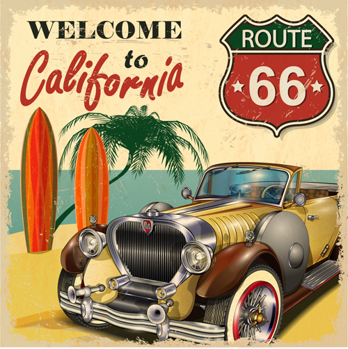 Car posters vintage style vector material 03