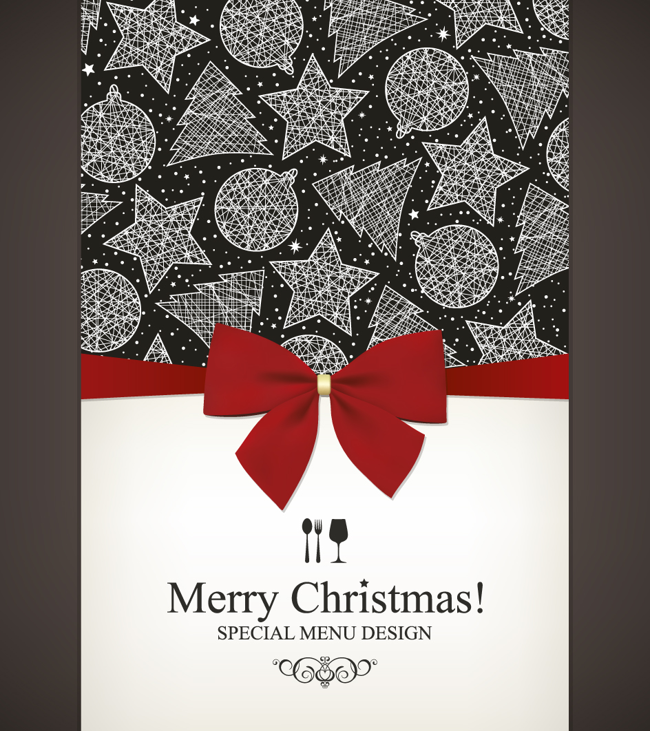 Christmas menu and bows design vector