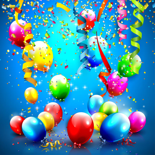confetti colorful birthday balloons background 