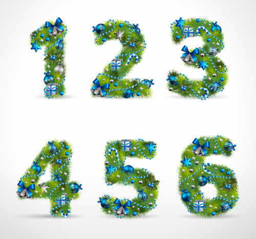 Creative Christmas Tree alphabet and number vector set 34