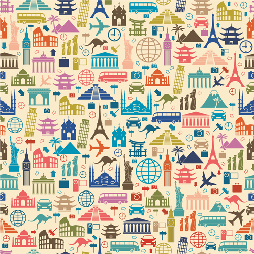 Creative travel elements seamless pattern vector